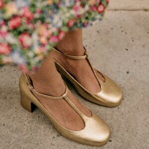 Sezane Marcie Mary Janes Smooth Gold